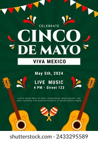 Cinco de Mayo party poster template. Mexican fiesta celebration flyer design. Vector illustration