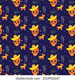 cinco de mayo pattern background with skull and couple dance illustration