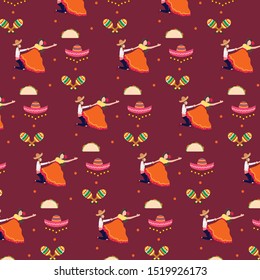 cinco de mayo pattern background with skull and couple dance illustration