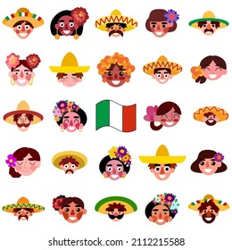 Cinco de Mayo people cartoon big set vector illustration