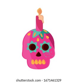 cinco de mayo pink skull catrina with candle vector illustration