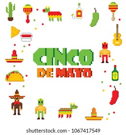 cinco de mayo. Pixel art. Old school computer graphic style. Game assets 8-bit sprite. 8 bit video game. game element.