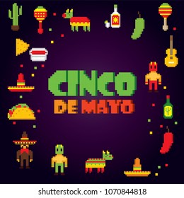 cinco de mayo. Pixel art. Old school computer graphic style. Game assets 8-bit sprite. 8 bit video game. game element.