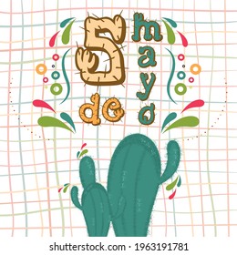 Cinco de mayo poster. Allegorical lettering and cactus - Vector