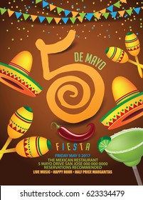 Cinco De Mayo poster background design for celebration of the Mexican holiday on the fifth, Cinco, of May, Mayo. EPS 10 vector.