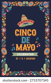 cinco de mayo poster with border and date for festival