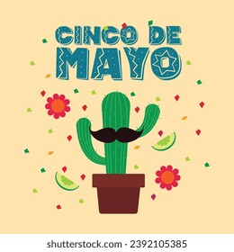 Cinco de mayo poster with cactus plant Vector illustration