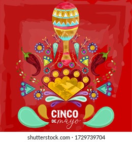Cinco de mayo poster. Decorated mexican maraca - Vector