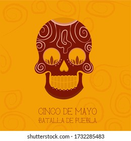 Cinco de mayo poster. Decorated mexican skull - Vector illustration