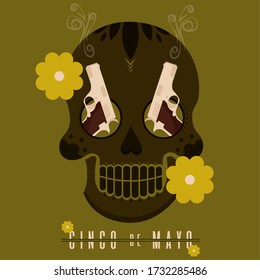 Cinco de mayo poster. Decorated mexican skull - Vector illustration