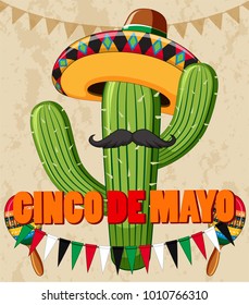 Cinco de Mayo poster design with cactus with hat illustration