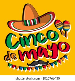 Diseño de afiches de Cinco de Mayo con ilustración de sombrero y maracas