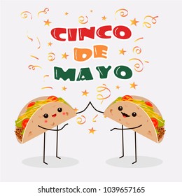 Cinco de Mayo poster design template with two cheerful tacos. Vector illustration. Marketing, advertising or invitation template for your holiday celebration.