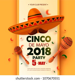 Cinco De Mayo poster design. Marketing, advertising or invitation template with copy space for your holiday celebration at a bar, restaurant, nightclub or other venue. EPS 10 vector. Illustration