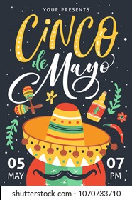 Cinco De Mayo poster design with hand written text.