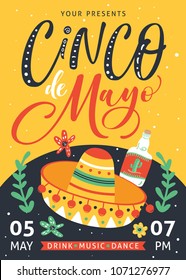 Cinco De Mayo poster design with hand written text.