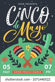 Cinco De Mayo poster design with hand written text.