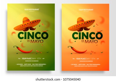 Cinco De Mayo poster design. Marketing, advertising or invitation template with copy space for your holiday celebration at a bar, restaurant, nightclub or other venue. EPS 10 vector.