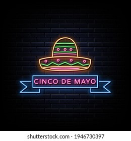 Cinco de Mayo poster design neon style template
