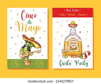 Cinco De Mayo poster design. Marketing, advertising or invitation template with copy space for your holiday celebration at a bar, restaurant, nightclub or other venue. EPS 10 vector.