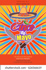 Cinco De Mayo poster design. Marketing, advertising or invitation template with copy space for your holiday celebration at a bar, restaurant, nightclub or other venue.