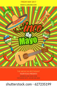 Cinco De Mayo poster design. Marketing, advertising or invitation template with copy space for your holiday celebration at a bar, restaurant, nightclub or other venue