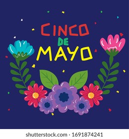 cinco de mayo poster mit blumen dekoration Vektorillustration grafik design