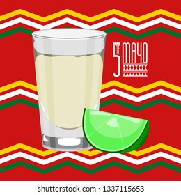 Cinco de mayo poster with a glass and lemon. Vector illustration design