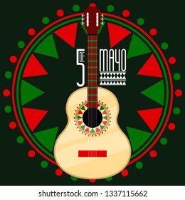Cinco de mayo poster with a guitar. Vector illustration design