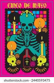 Afiche del Cinco de Mayo . Colección de atributos culturales mexicanos.
póster de esqueleto