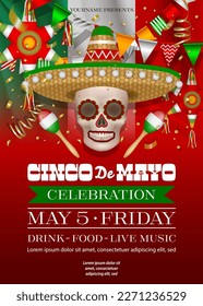 cinco de mayo poster. Cinco de mayo party poster mit Möwe mit Sombrero, Sternpinatas und Kleinkindern