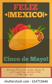 Cinco de Mayo poster in Retro Style. Taco Vector Illustration.