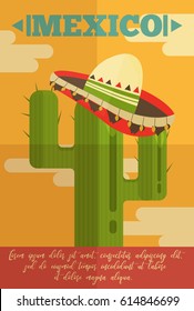 Cinco de Mayo poster in Retro Style. Cactus in hat Vector Illustration.