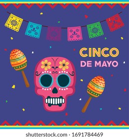 cinco de mayo poster with skull and maracas