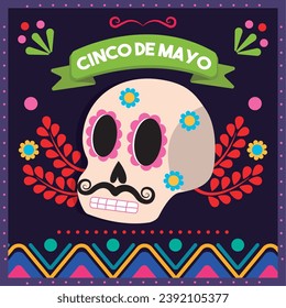 Cinco de mayo poster with skull Vector illustration