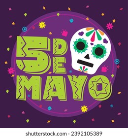 Cinco de mayo poster with skull Vector illustration