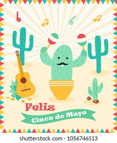 Cinco De Mayo poster template with bright mexican characters and symbols. Vector illustration