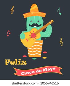 Cinco De Mayo poster template with bright mexican characters and symbols. Vector illustration