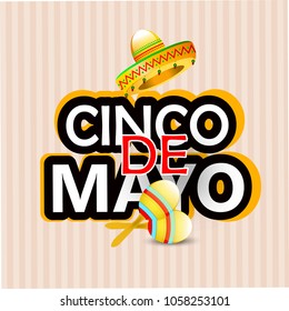 Cinco De Mayo poster template. Text customized for invitation for fiesta party. Ornate text and details. Mexican attributes at dark ornament for background. Vector illustration.
