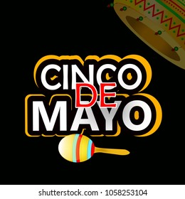 Cinco De Mayo poster template. Text customized for invitation for fiesta party. Ornate text and details. Mexican attributes at dark ornament for background. Vector illustration.