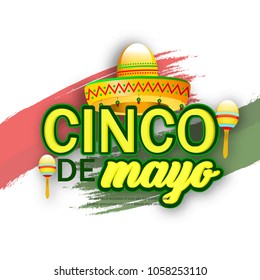 Cinco De Mayo poster template. Text customized for invitation for fiesta party. Ornate text and details. Mexican attributes at dark ornament for background. Vector illustration.
