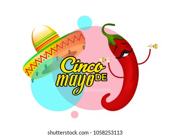 Cinco De Mayo poster template. Text customized for invitation for fiesta party. Ornate text and details. Mexican attributes at dark ornament for background. Vector illustration.