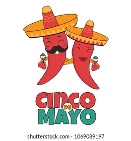 Cinco De Mayo poster template with bright mexican characters and symbols. Vector illustration