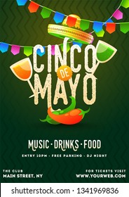 Cinco De Mayo poster template. text and details customized for fiesta party with celebration elements.