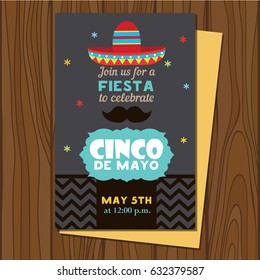 Cinco De Mayo poster template. Text customized for invitation for fiesta party. Mexican attributes. Vector illustration.