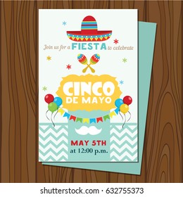 Cinco De Mayo poster template. Text customized for invitation for fiesta party. Mexican attributes. Vector illustration.