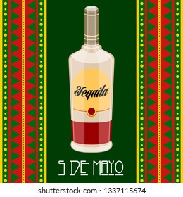 Cinco de mayo poster with a tequila bottle. Vector illustration design
