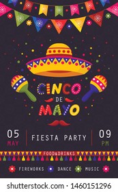 Cinco de mayo poster, traditional mexican celebration. Fifth of May celebration, Latin America, Spanish symbol. Vector Cinco de mayo banner illustration