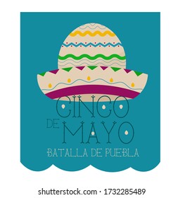 Cinco de mayo poster with a traditional mexican hat - Vector illustration