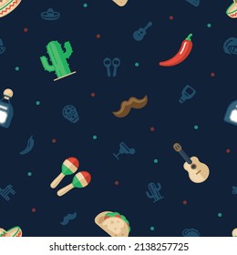 Cinco de Mayo repeatable pattern on dark blue background.